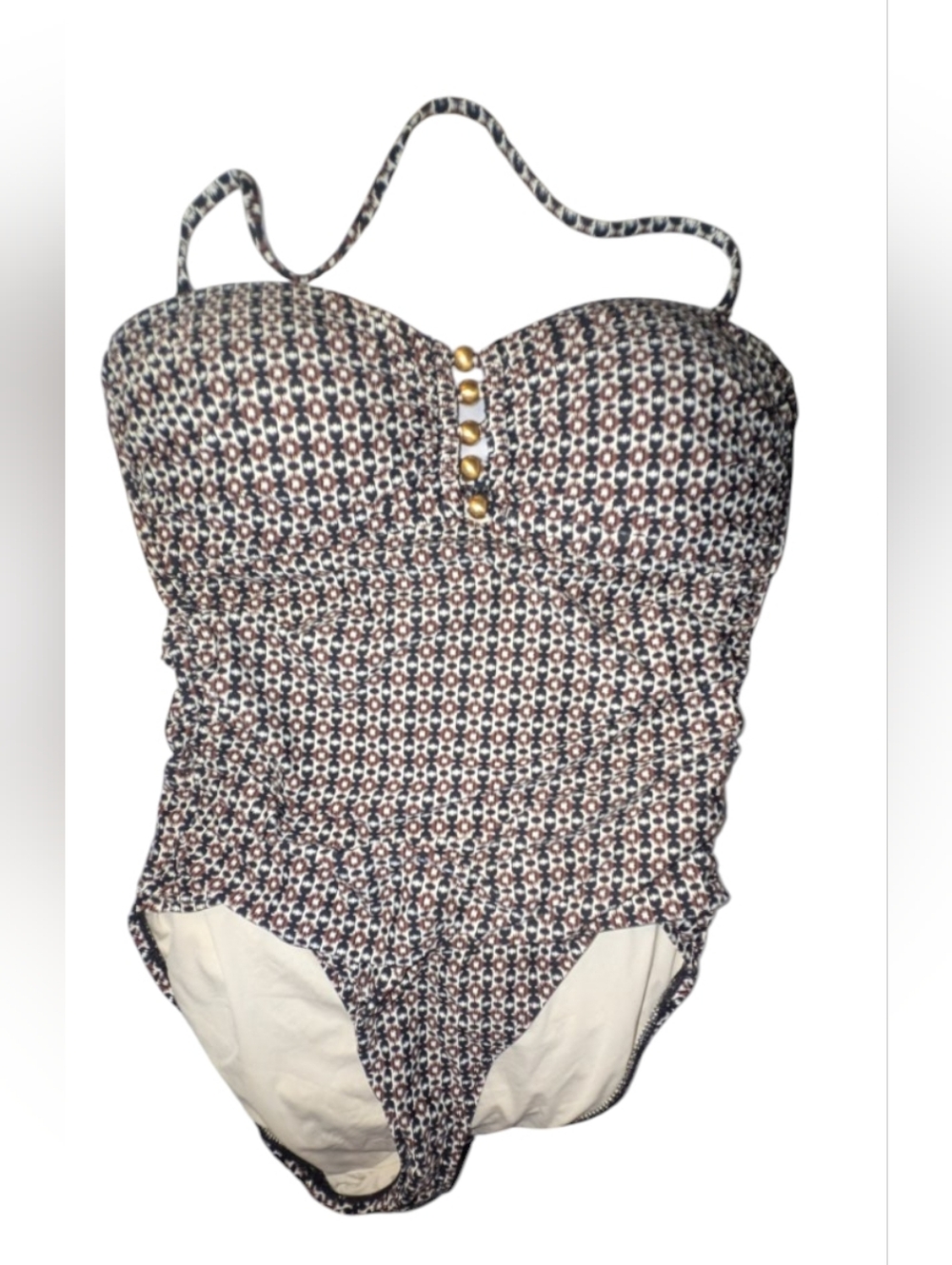 La Blanca One Piece Swimsuit Sz 8 Halter Ruched Tummy Control Bandeau Black Gold